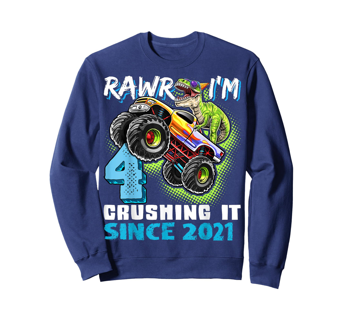 4th Birthday Monster Truck Dinosaur Party Boys Rawr I'm 4 T-Shirt