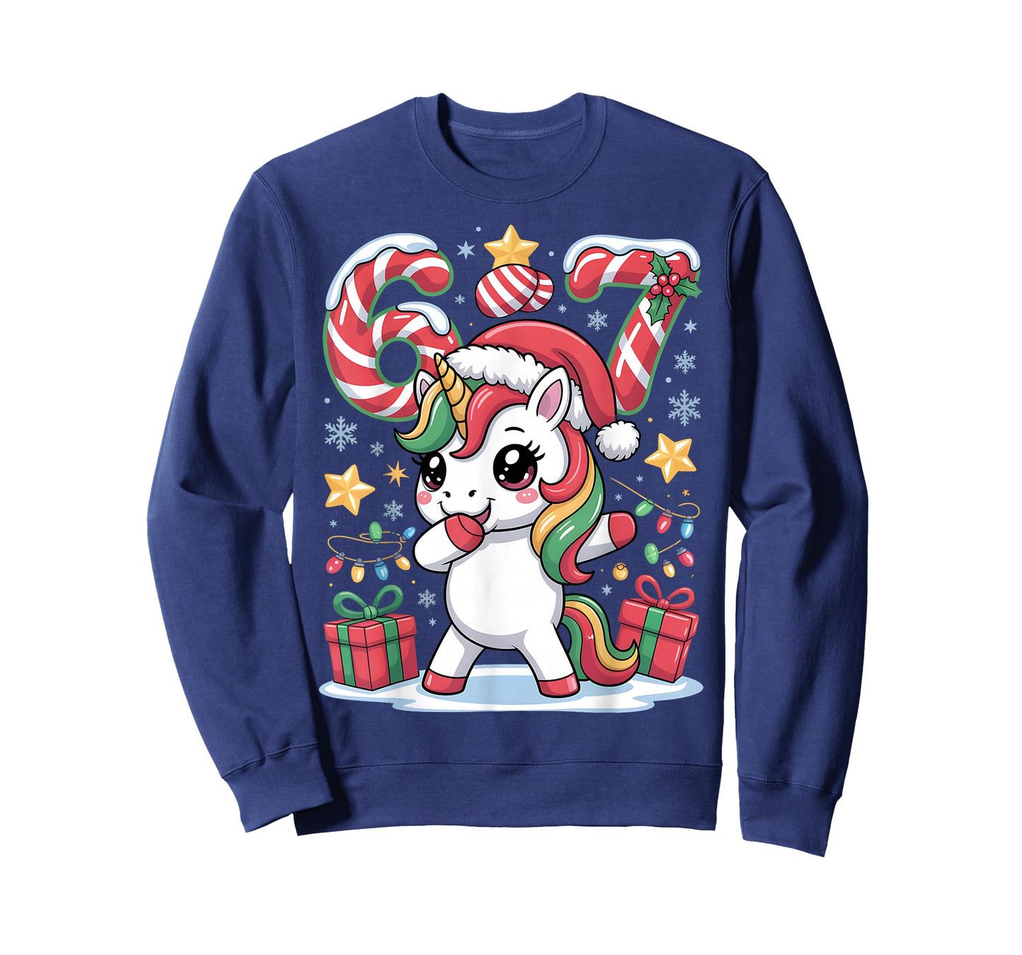 Six Seven Christmas Unicorn Meme Funny Cute Holiday Design T-Shirt