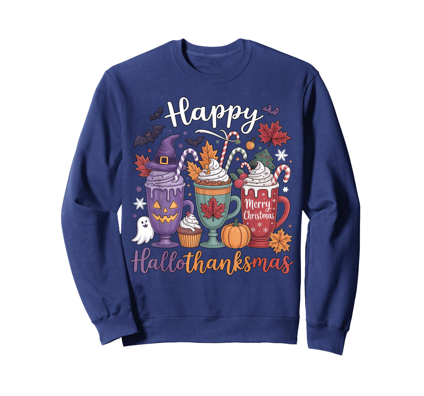 Happy Hallothanksmas Coffee Lover Halloween Merry Christmas T-Shirt