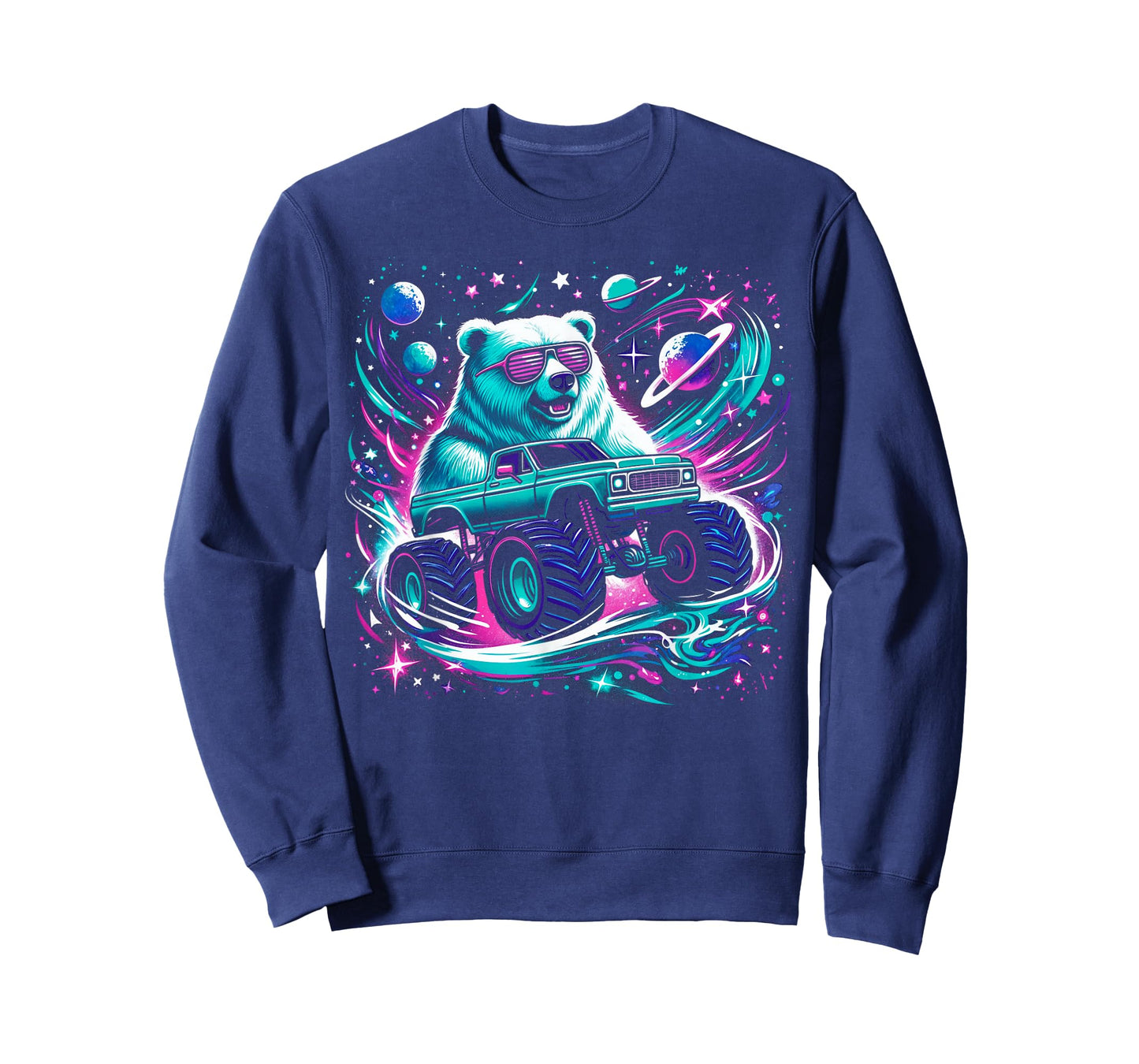 Cool Bear Driving Monster Truck in Cosmic Space T-Shirt