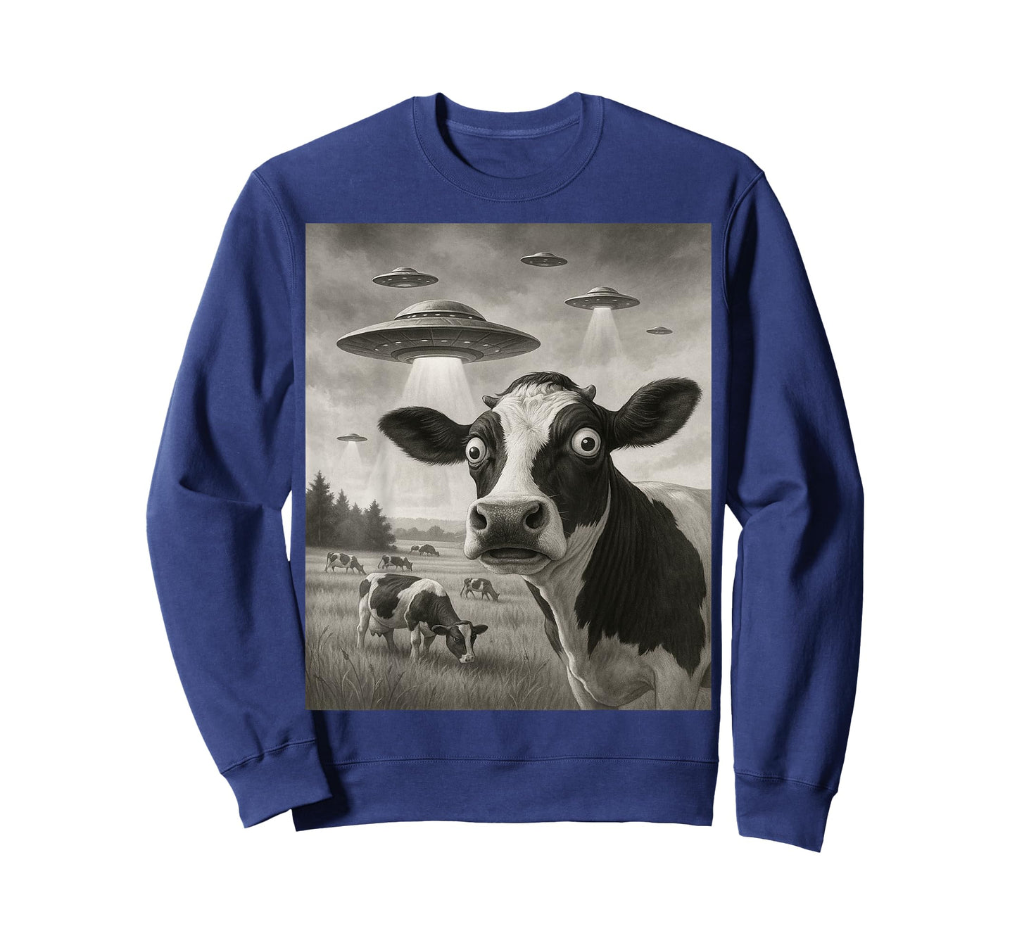 Funny Cow Selfie UFO Alien Humor Vintage Print Art Design T-Shirt