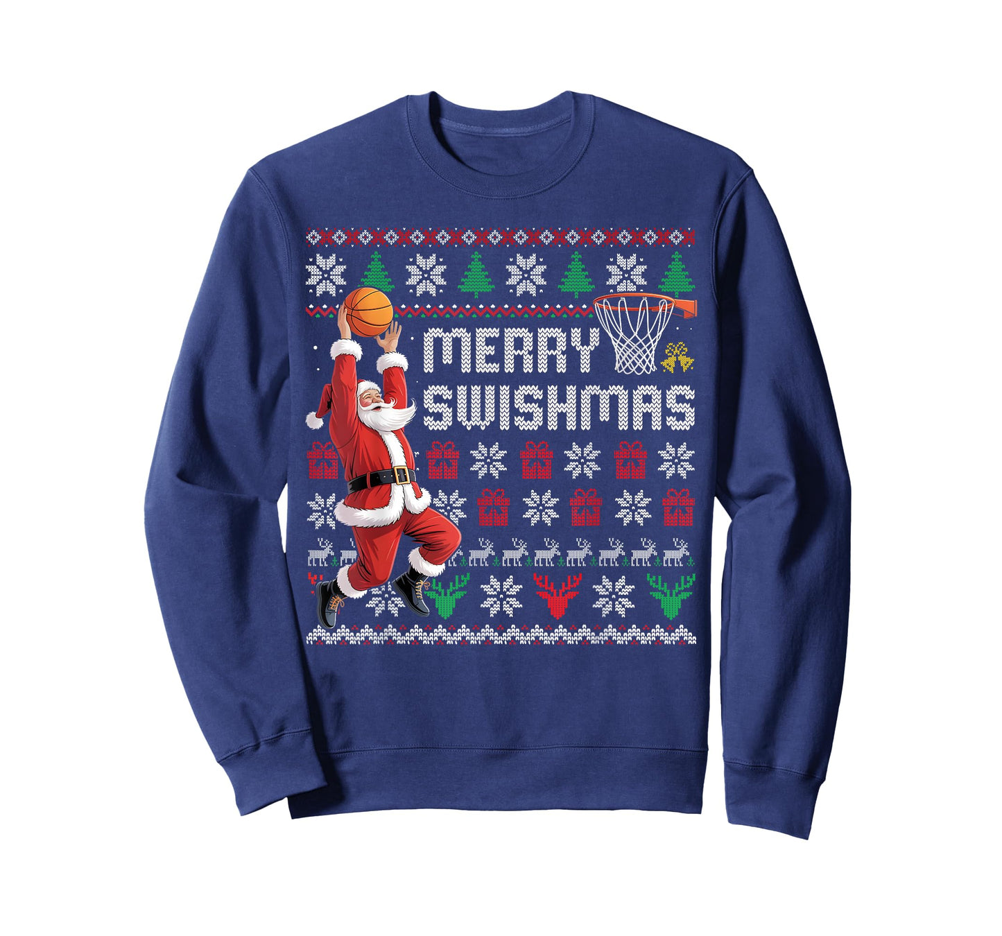 Merry Swishmas Basketball Ugly Christmas Sweater Men Boys T-Shirt
