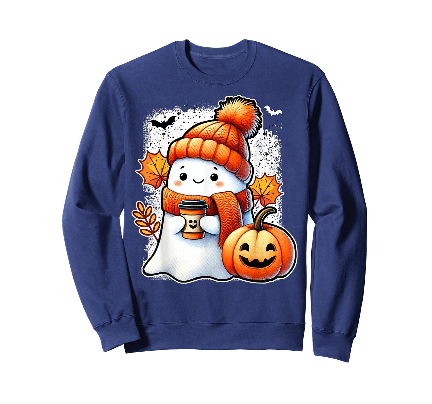Cute Halloween Ghost Cozy Pumpkin Autumn Leaves T-Shirt