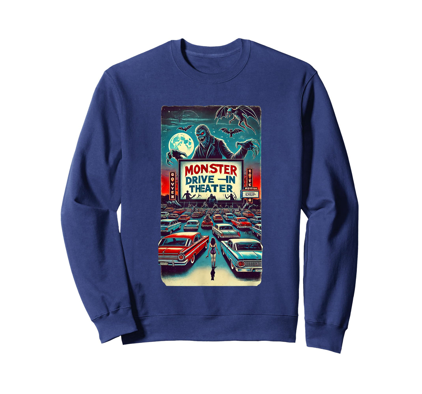 Retro Monster Horror Drive-In Halloween Design T-Shirt