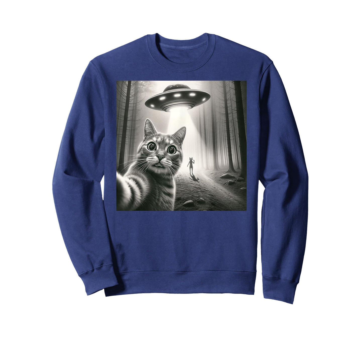 Cat Selfie With Alien UFO Funny Men Women Kid T-Shirt