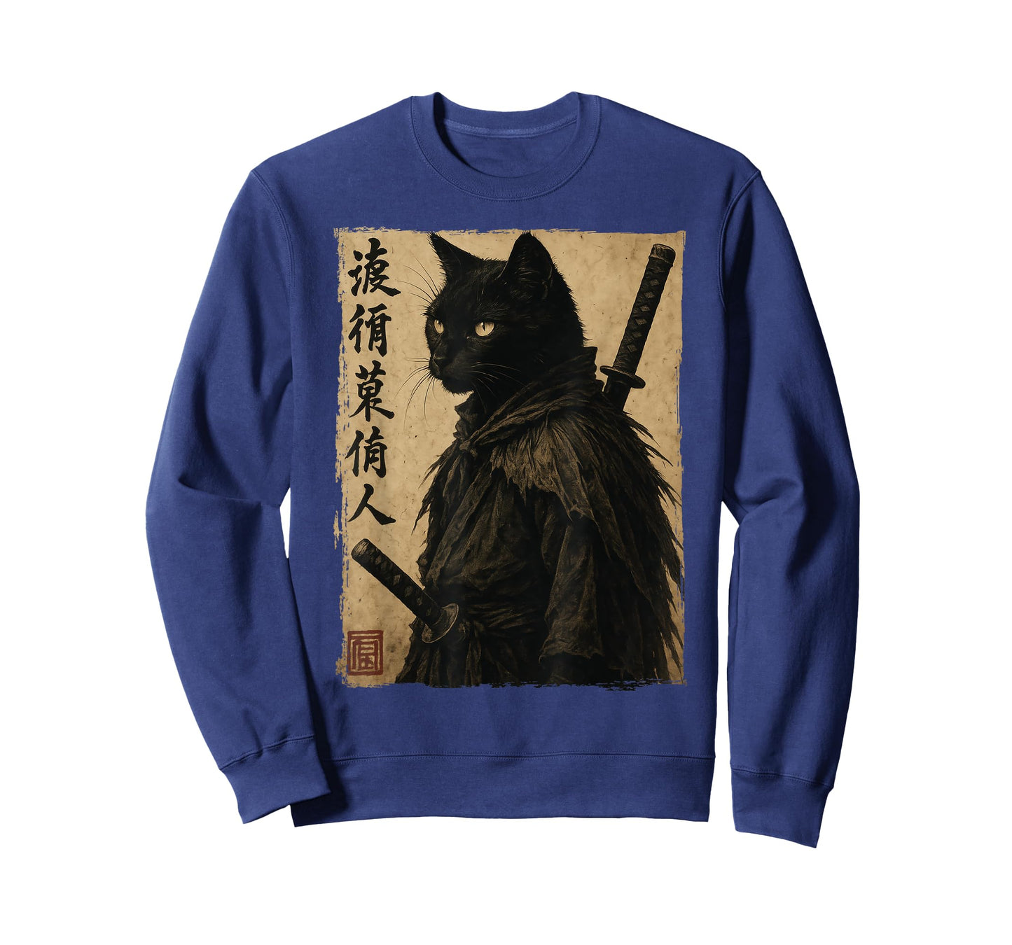 Samurai Black Cat Japanese Style Men Women Teens Kids Anime T-Shirt