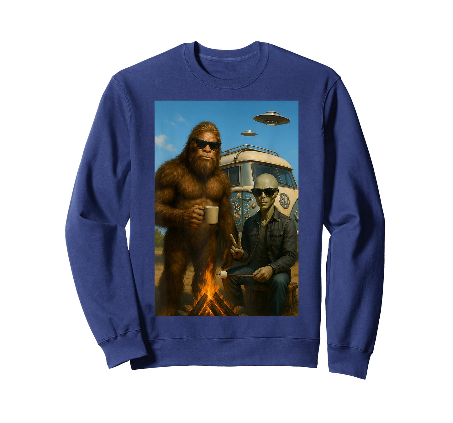 Bigfoot and Alien Camping with UFO T-Shirt