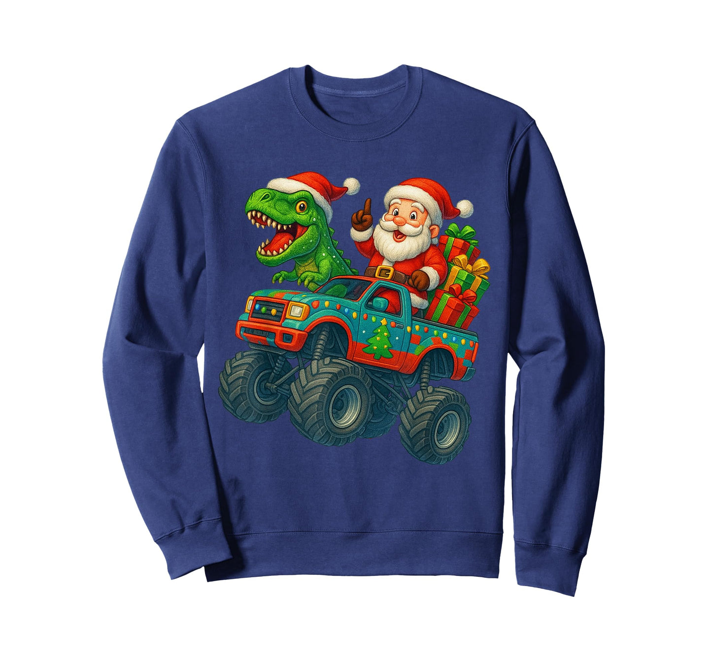 Christmas Monster Truck Santa Trex Dinosaur Dino Boys Kids T-Shirt