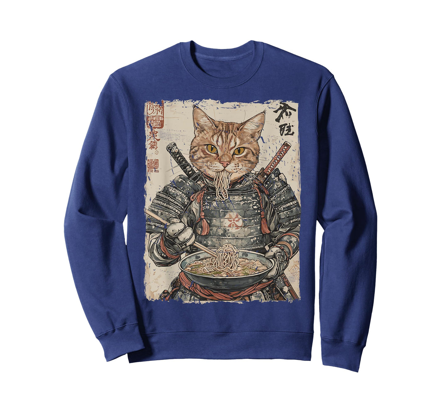 Samurai Cat Loves Ramen Funny Anime Japanese Artwork Samurai T-Shirt