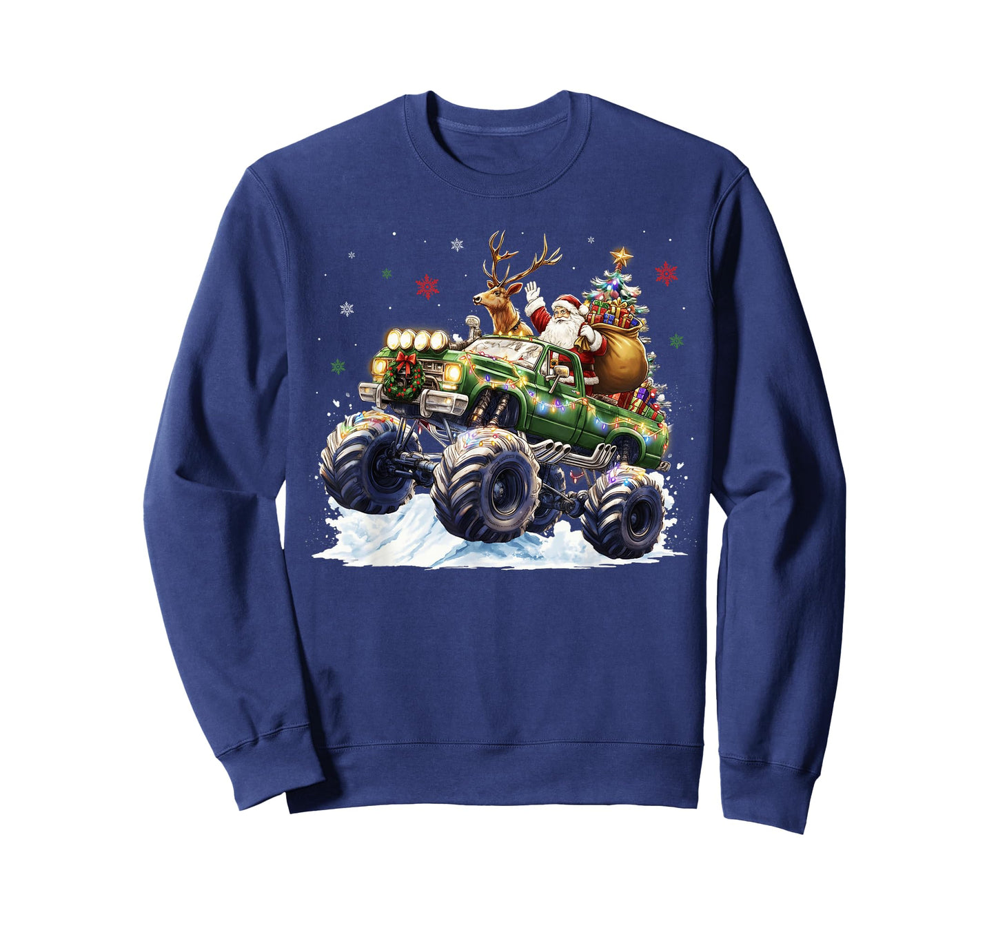 Reindeer Santa Riding Monster Truck Christmas Tree Men Boy T-Shirt