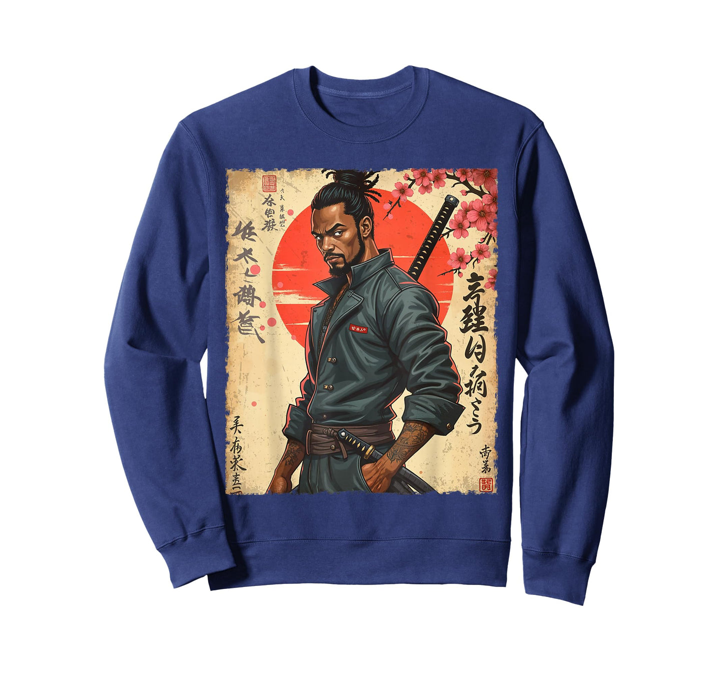 Afro Warrior Samurai African in Anime with Modern Katana T-Shirt