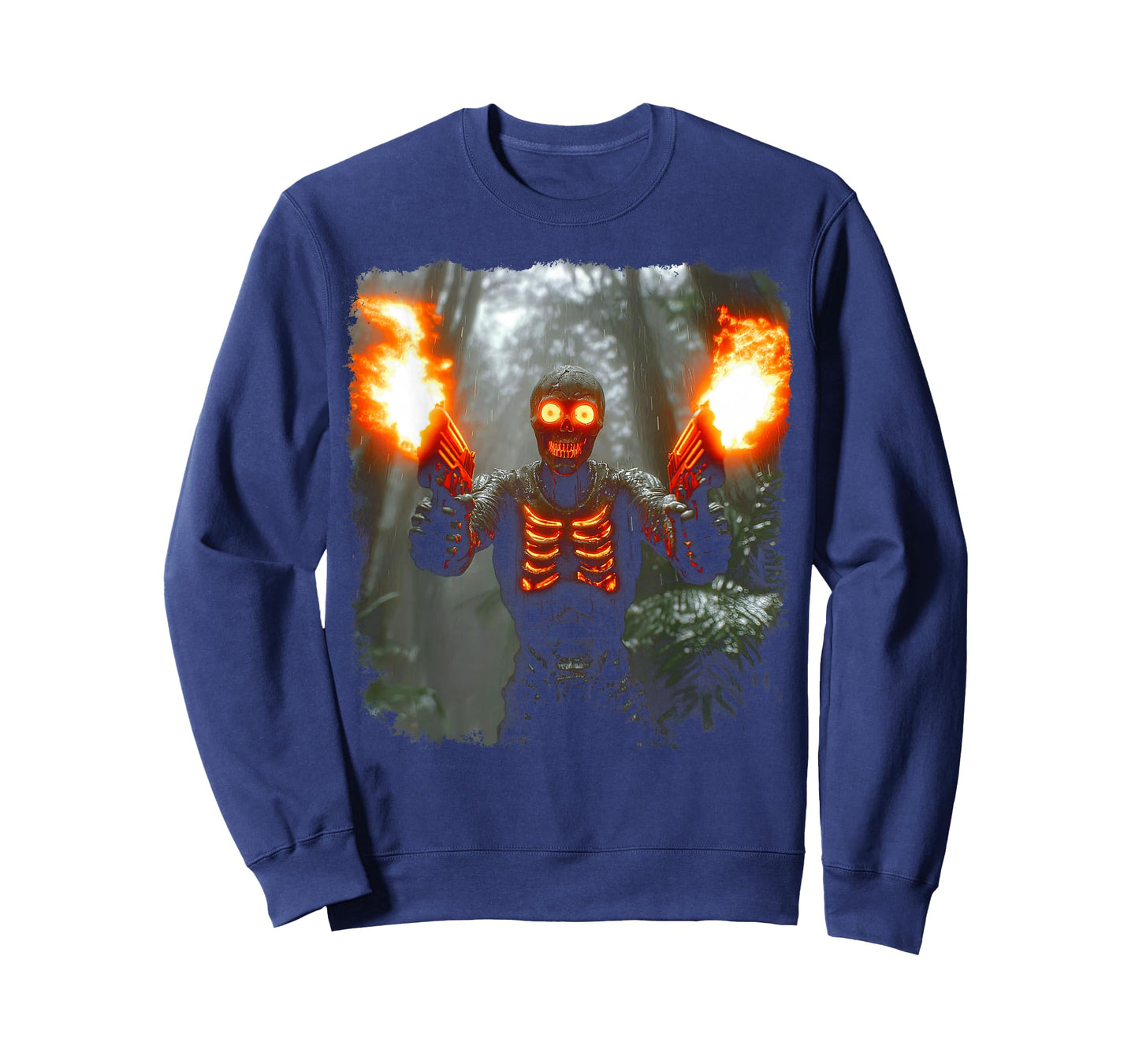 Hard Fire Zombie Skeleton Guns Blazing - Glowing Skull Meme T-Shirt