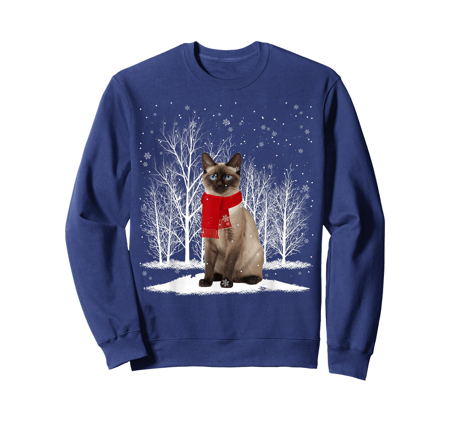 Funny Siamese Cat Wearing Ugly Christmas Sweater Scarf Xmas T-Shirt