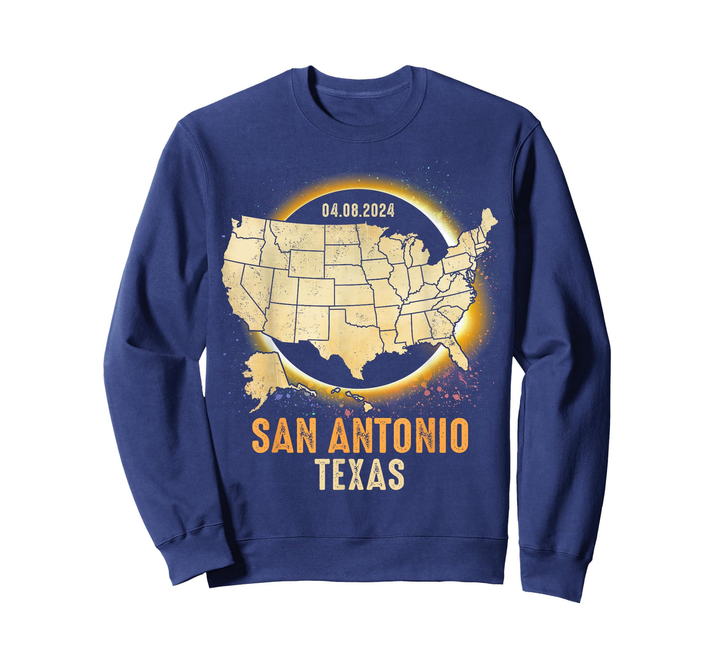Total Solar Eclipse 2024 San Antonio Texas USA Map Colorful T-Shirt