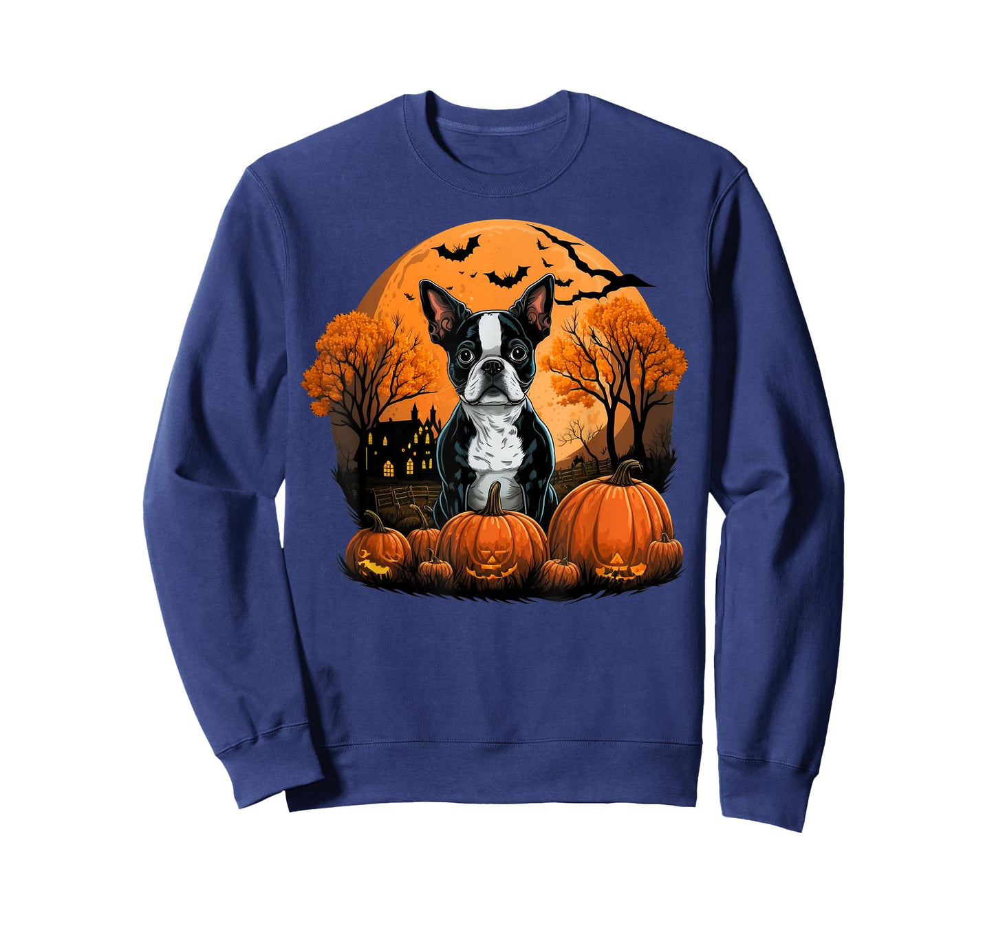 Pumpkin Boston Terrier costume on Boston Terrier Halloween T-Shirt