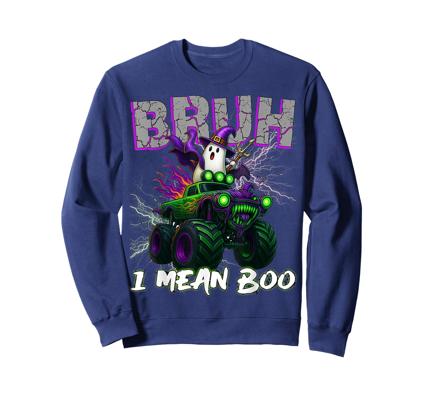 Bruh I mean Boo Riding Monster Truck Halloween Boys Kids T-Shirt