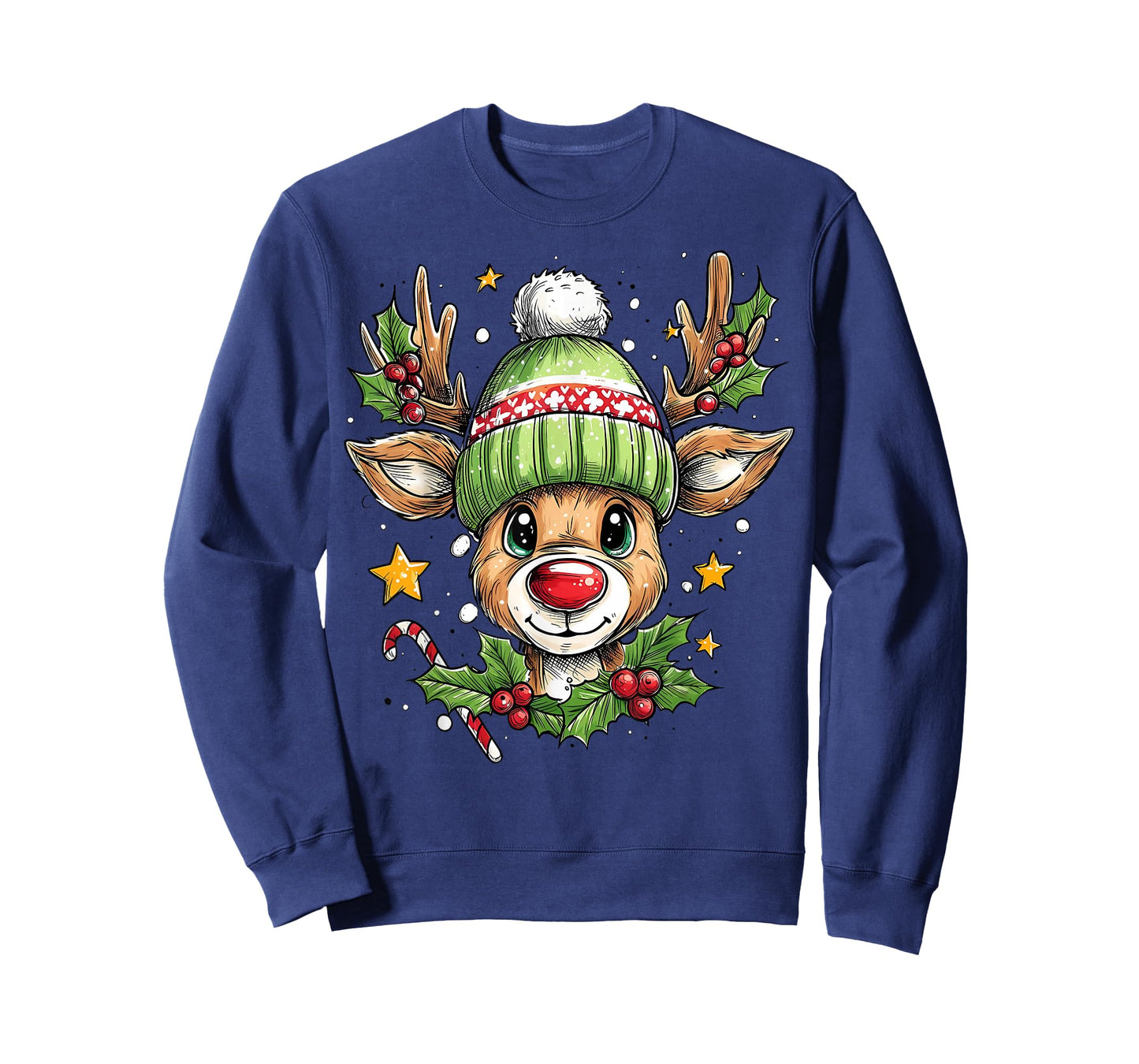 Christmas Reindeer Star Green Candy Holly Berry Xmas Couple T-Shirt
