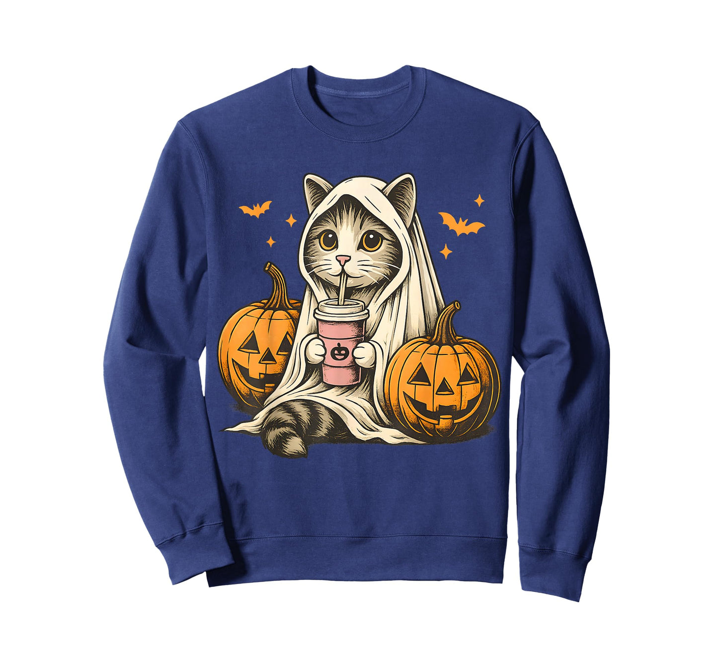 Cute Ghost Pumpkin Halloween Cat Costume Cat Lovers T-Shirt
