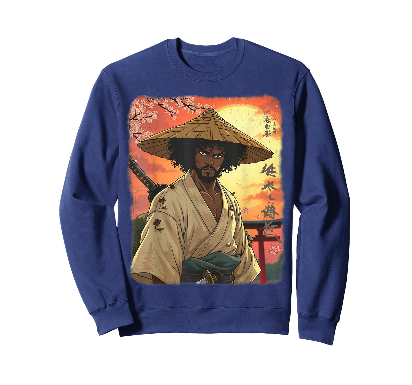 Afro American Samurai African Warrior in Anime with Katana T-Shirt