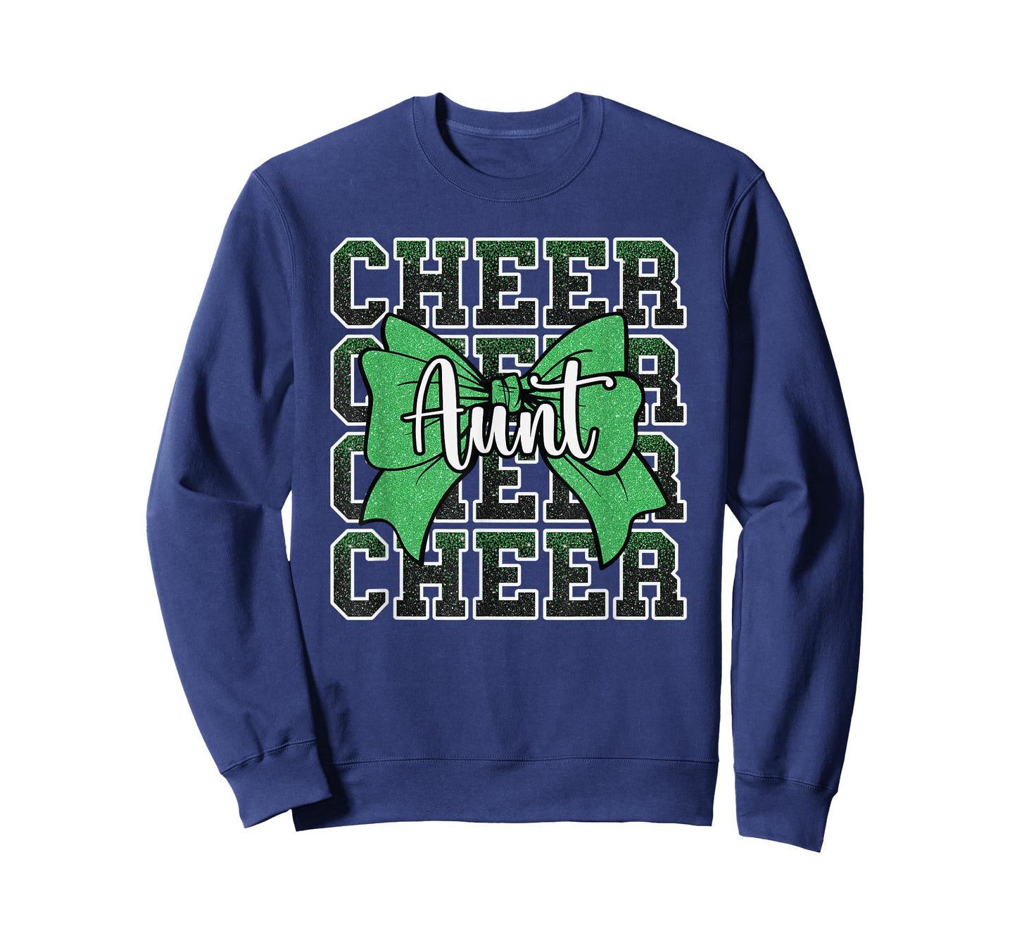 Cheer Aunt Auntie Bow Sport Cheerleader Cheerleading Green T-Shirt