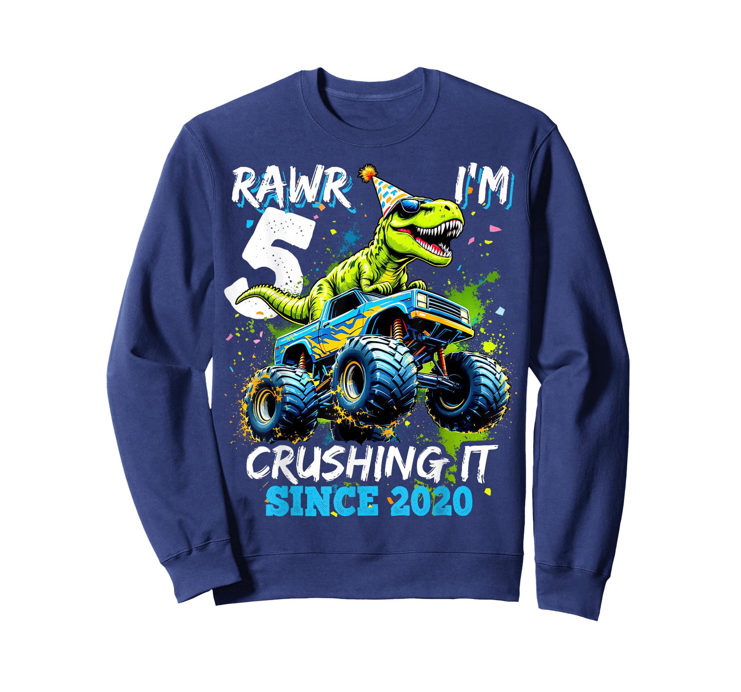 5th Birthday Monster Truck Dinosaur Party Boys Rawr I'm 5 T-Shirt