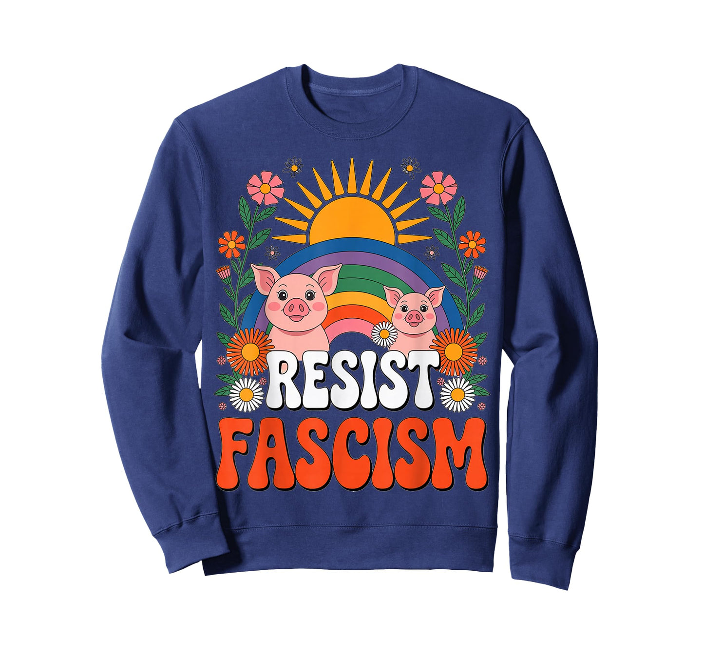 Pigs Resist Fascism Retro Groovy Rainbow No Kings Hippie T-Shirt