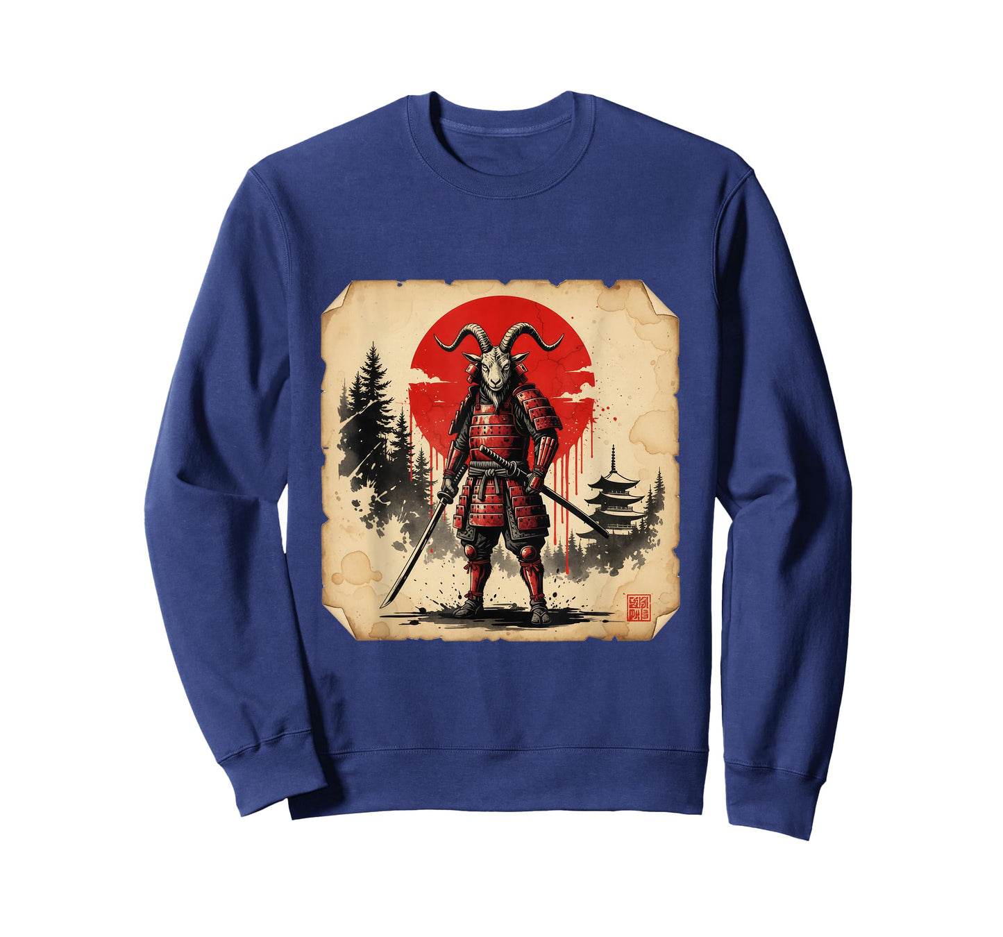 Epic Samurai Goat Japanese Warrior Dark Ink Art T-Shirt
