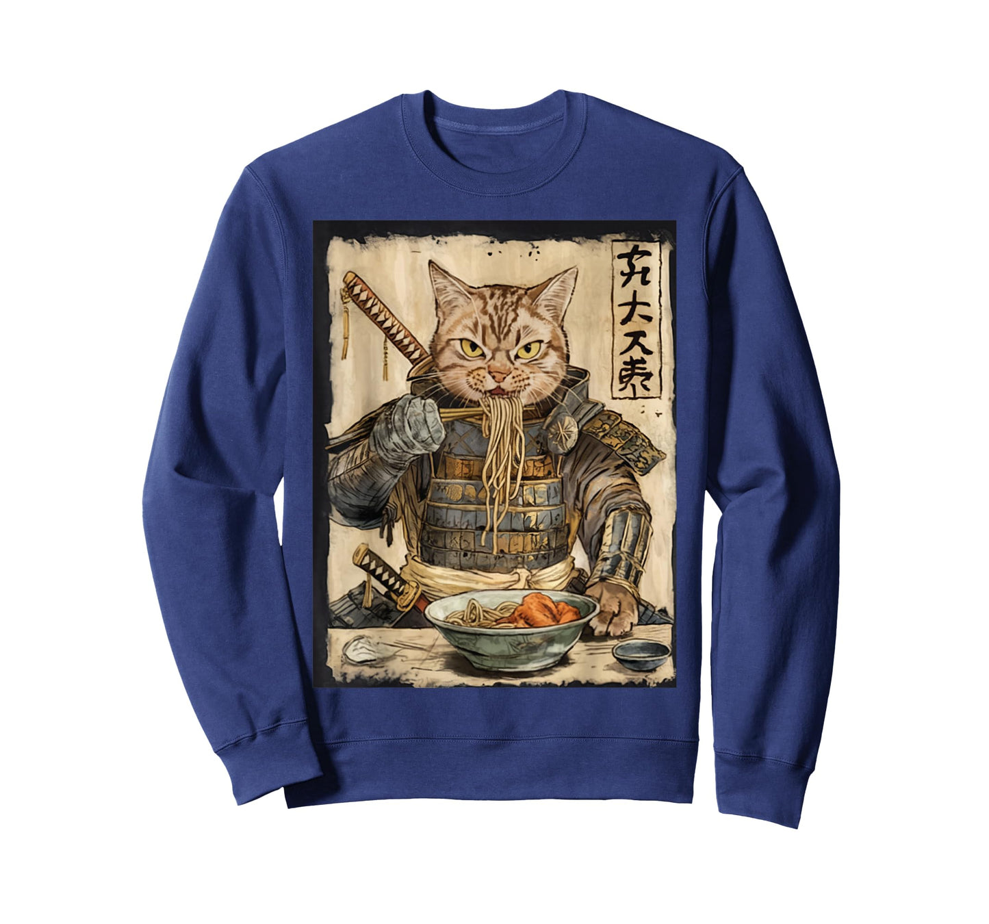 Samurai Cat Loves Ramen Funny Anime Japanese Artwork Samurai T-Shirt