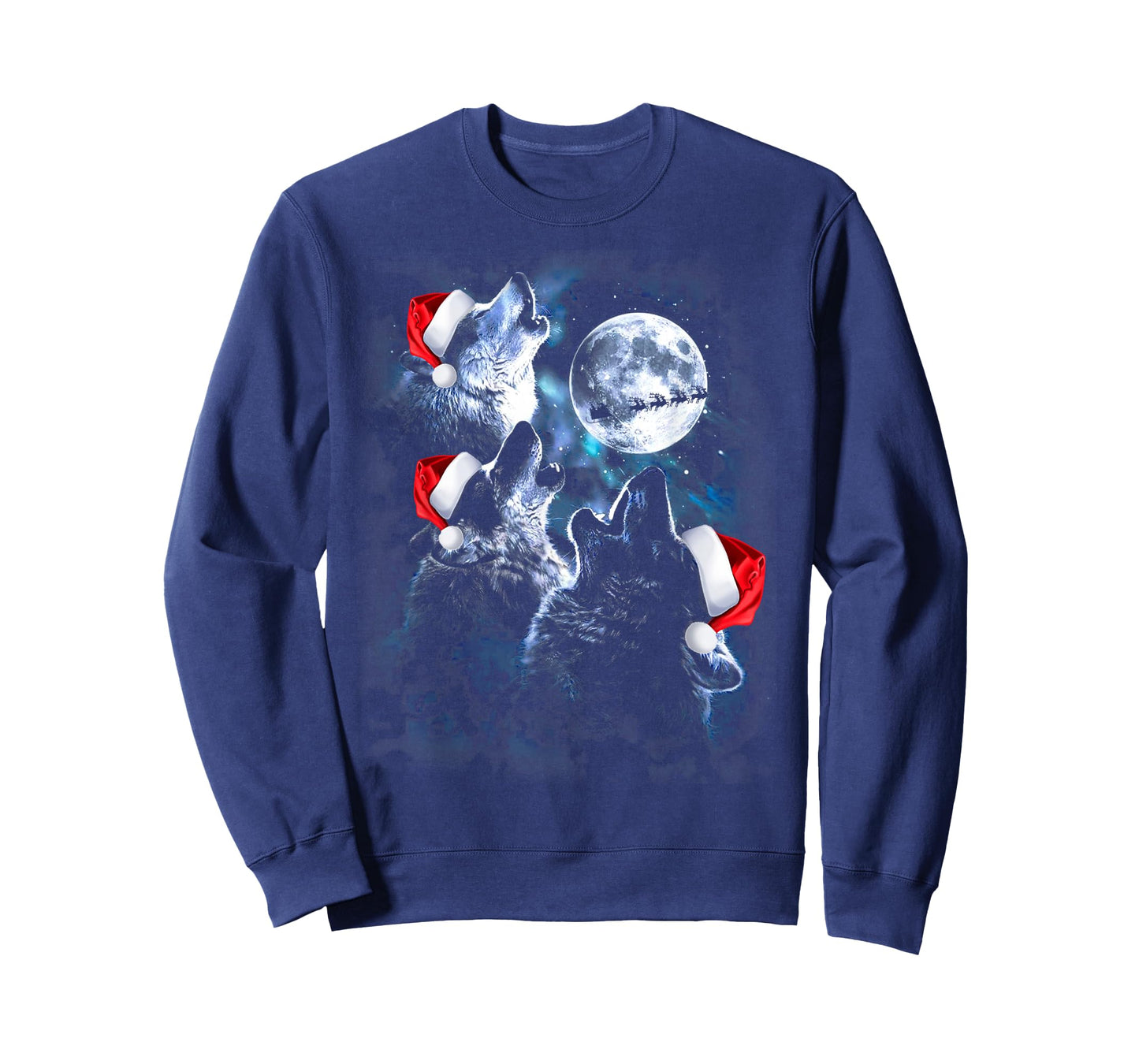 3 Wolves Howling Under Moon Christmas Santa Wolf Lover Women T-Shirt