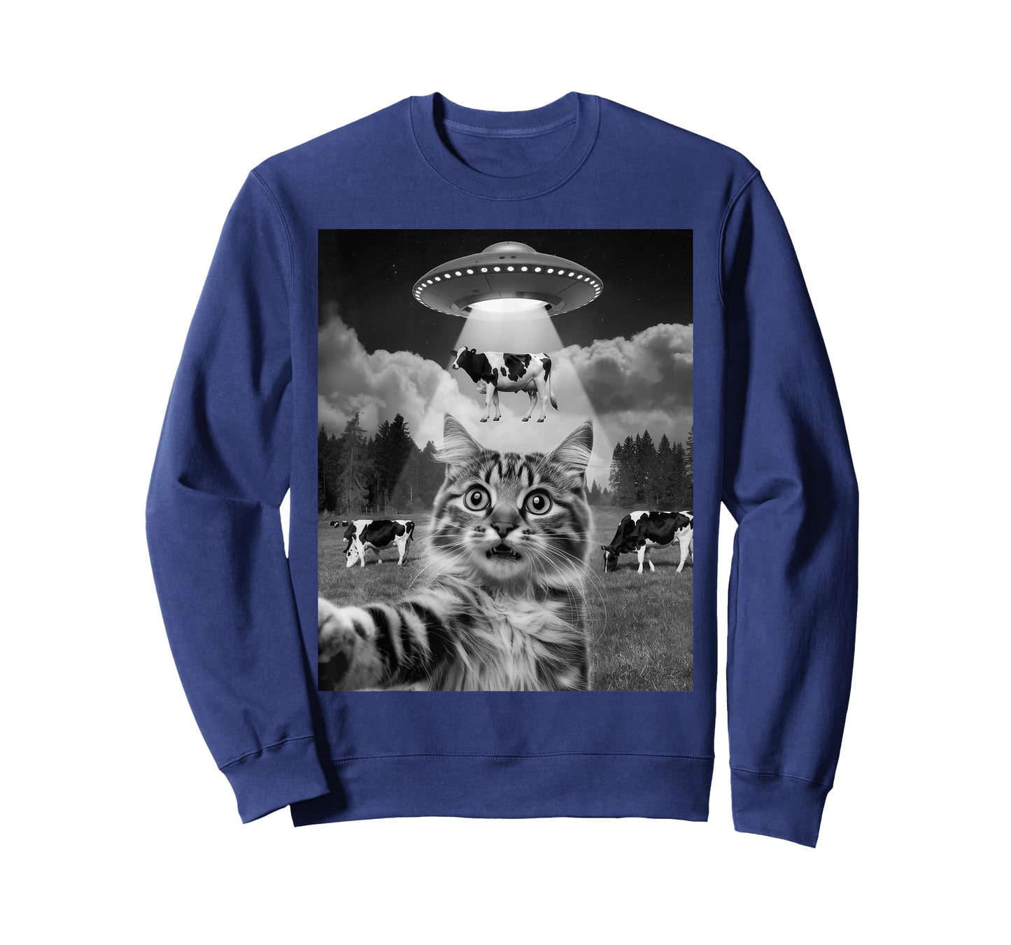 Cat Selfie Flying Alien UFO Cow Lover Men Women Kids T-Shirt