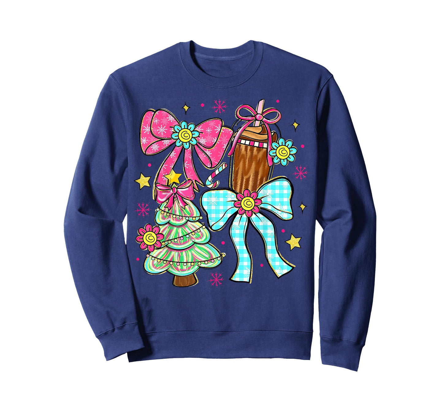 Christmas Tree Coquette Bow Cocoa Santa Women Xmas Pajamas T-Shirt