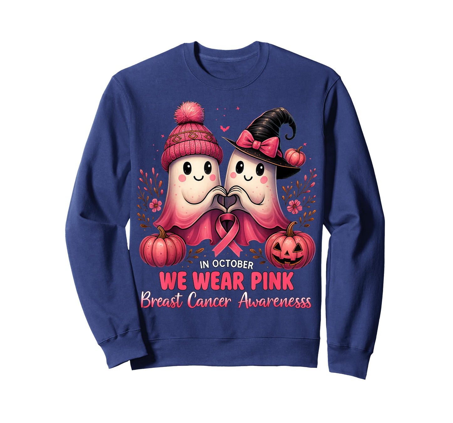 in October We Wear Pink Ghosts Breast Cancer Awareness T-Shirt