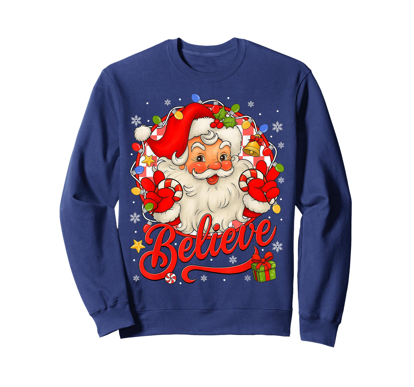 Vintage Santa Claus Believe Christmas Vibes Women Boys Girls T-Shirt
