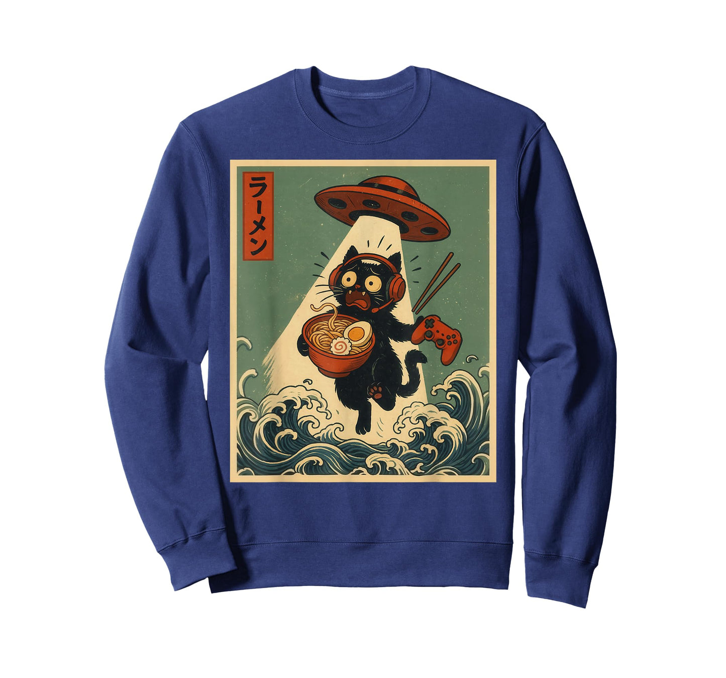 Funny Vintage Japanese Anime Cat Gamer Ramen UFO Gaming T-Shirt