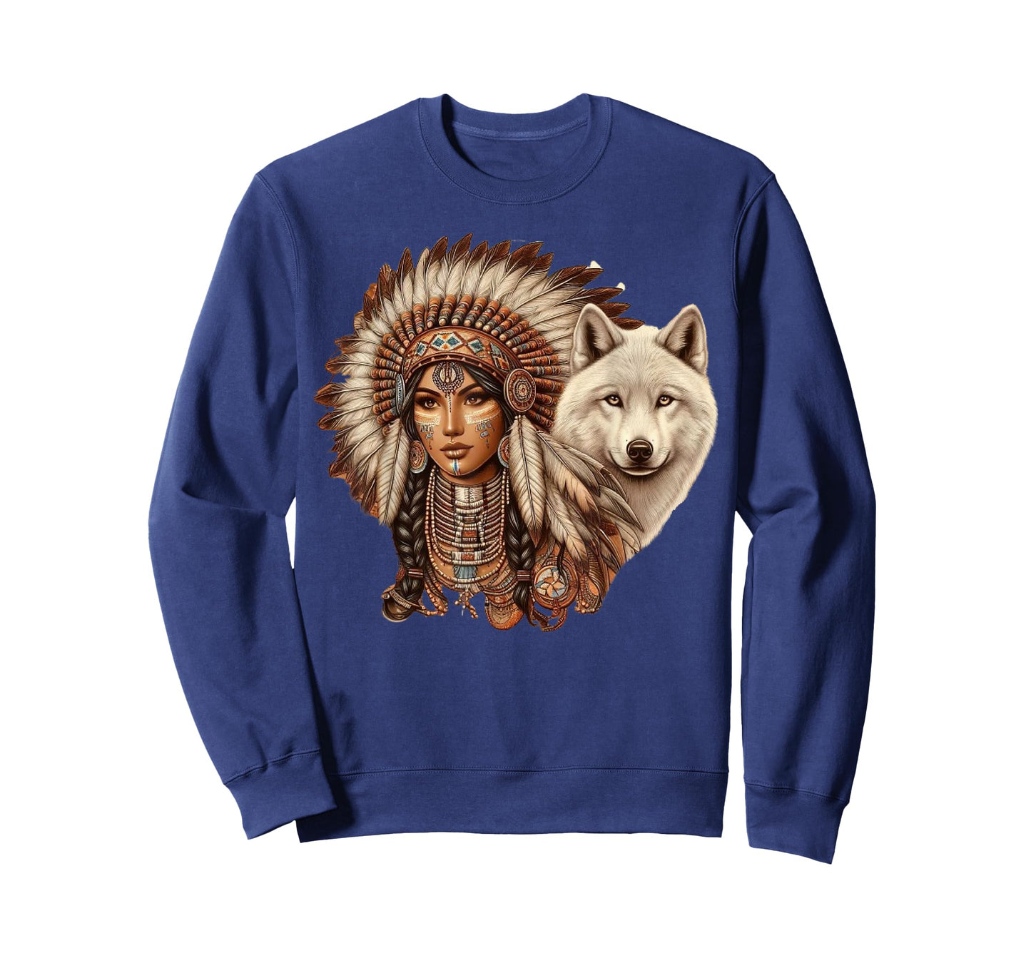 Indian Native American Woman with White Wolf Vintage T-Shirt