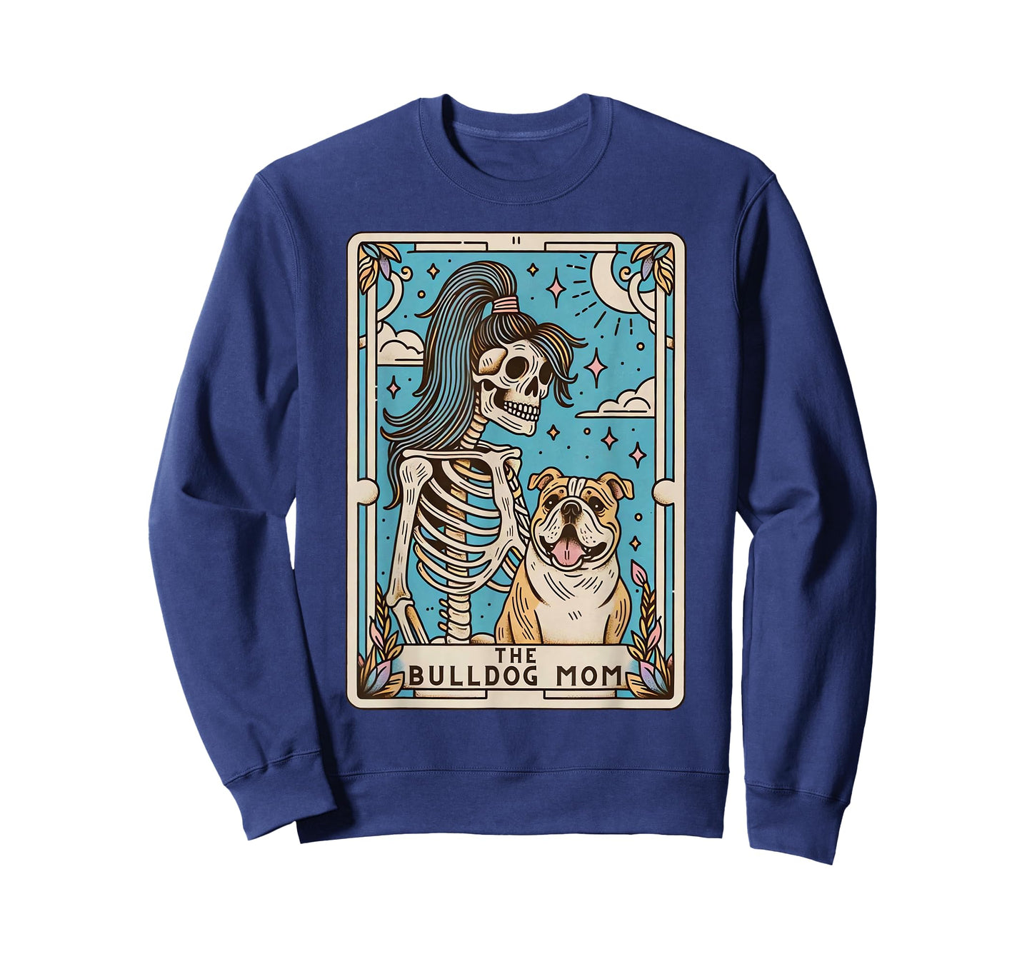Retro Funny The Bulldog Mom Tarot Card Skeleton Halloween Men Women Kids T-Shirt