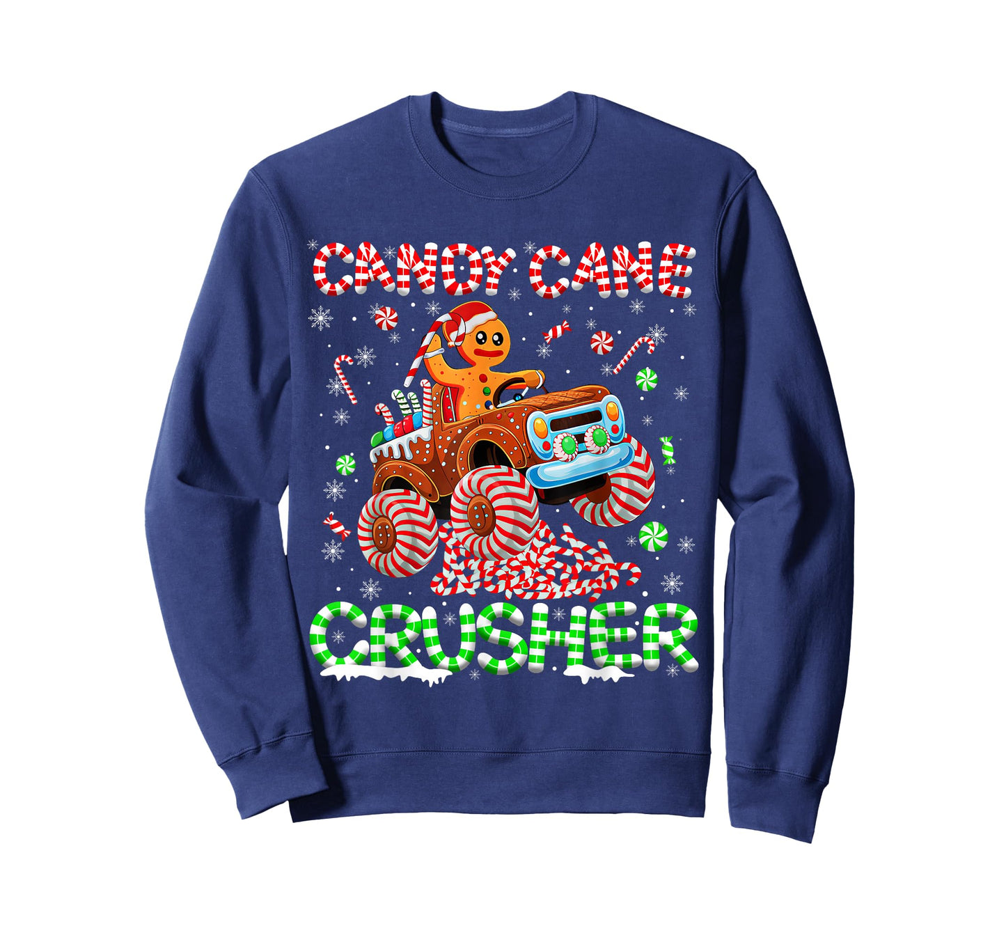 Kids Christmas Gingerbread Candy Cane Crusher Monster Truck T-Shirt