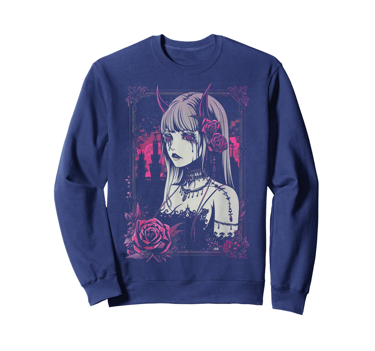 Anime European Goth Castle Sad Kawaii Rose Devil Flowers T-Shirt