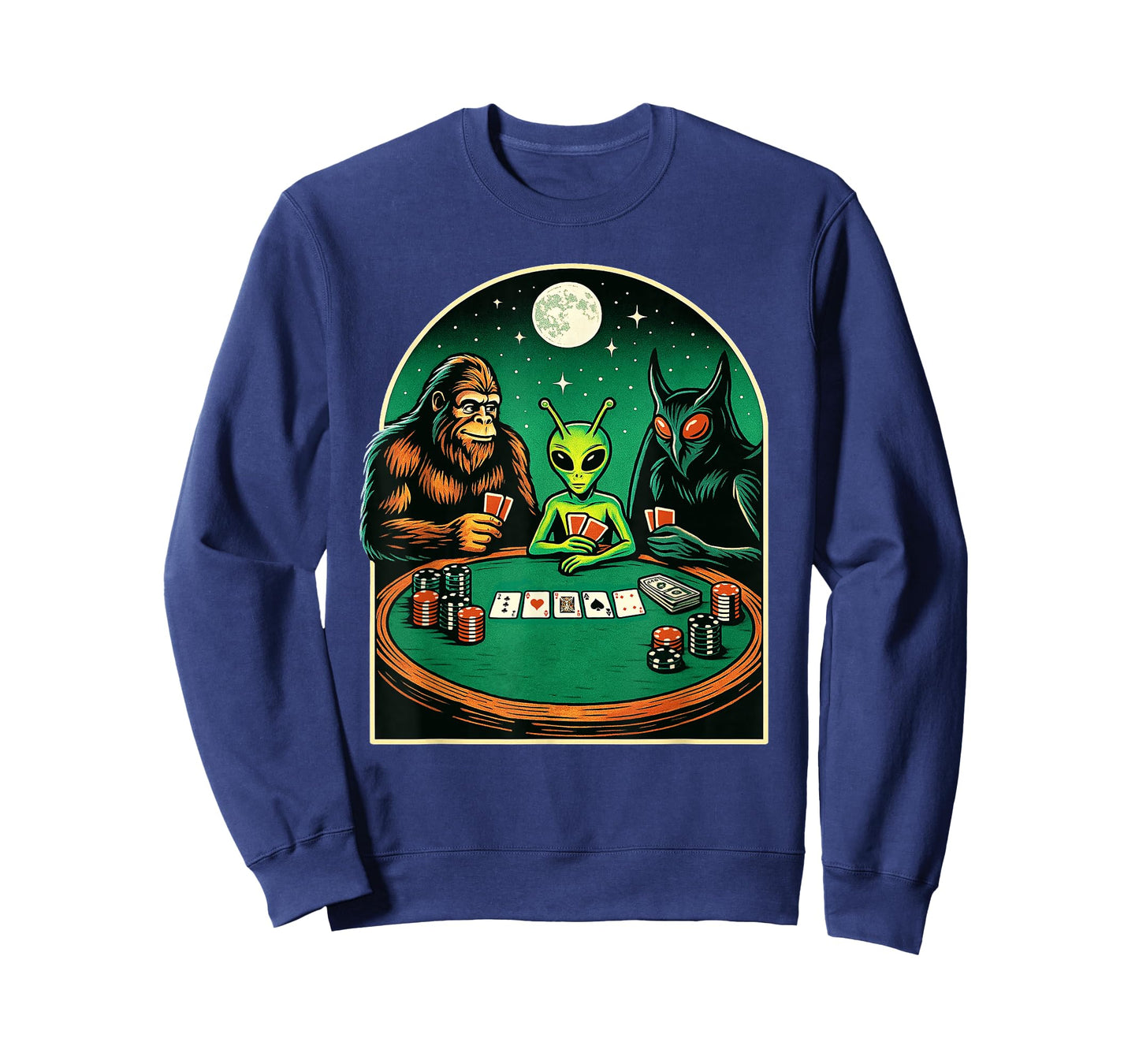 Poker Design Men Women Bigfoot Alien Mothman Playing Poker T-Shirt