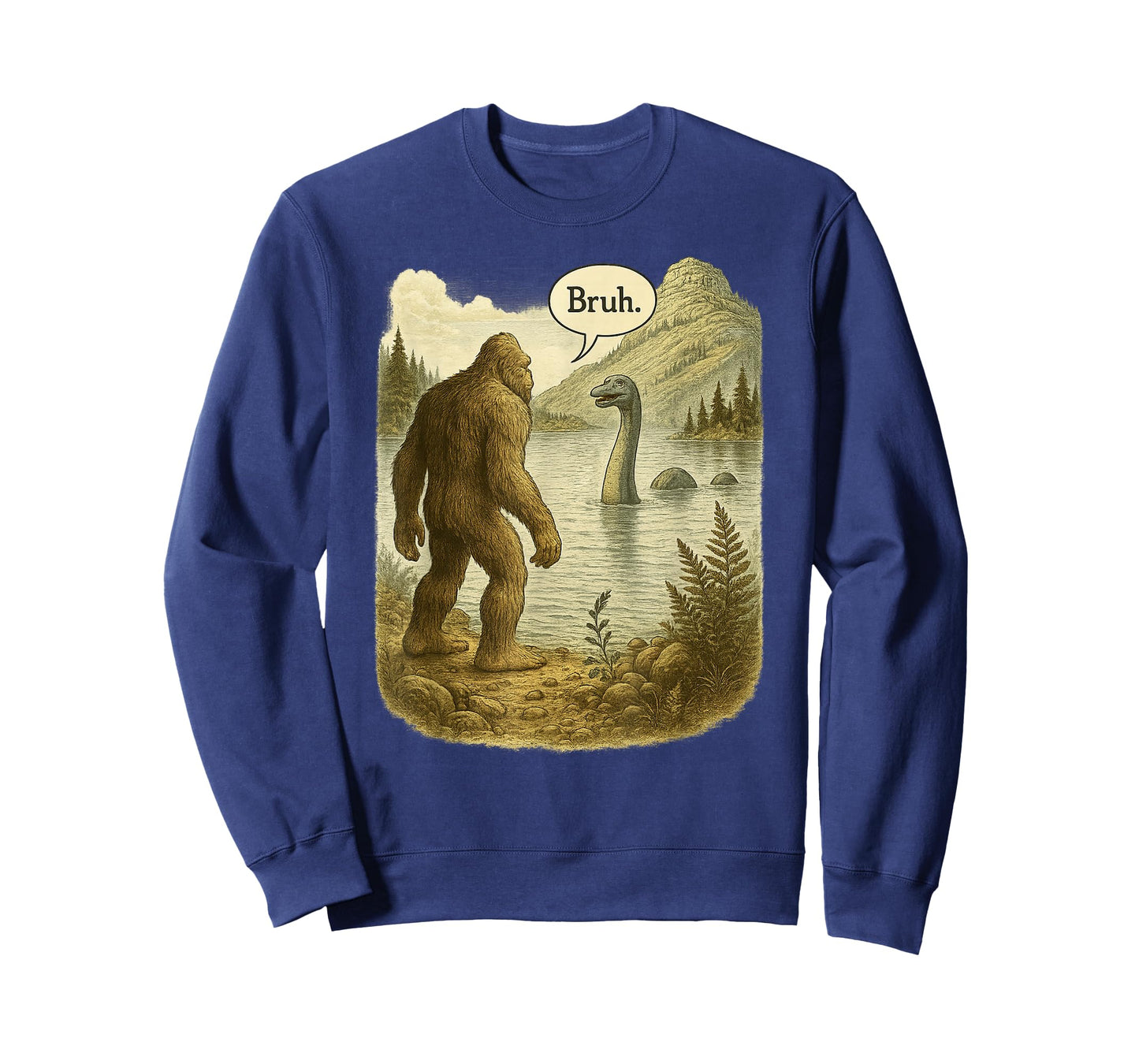 Funny Bigfoot Sasquatch Loch Ness Monster Introvert Bruh T-Shirt