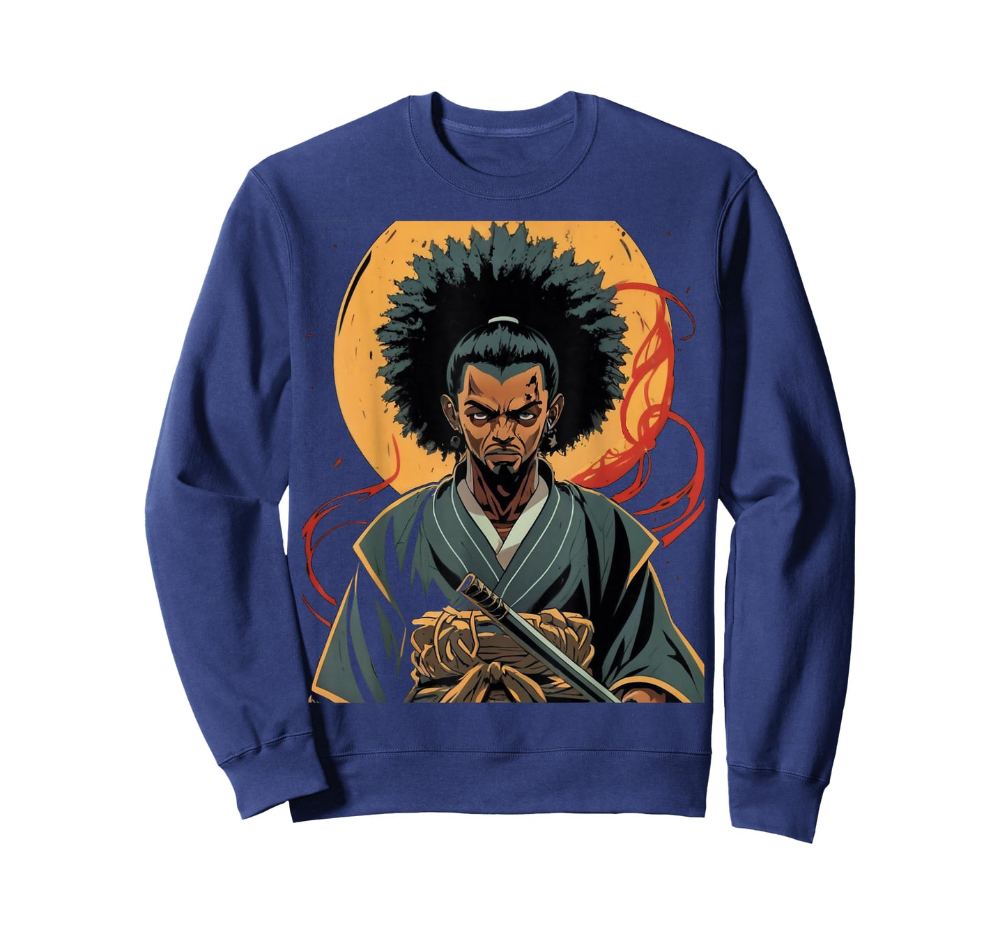 Afro American Samurai Anime Cartoon Japanese Bushido Warrior T-Shirt
