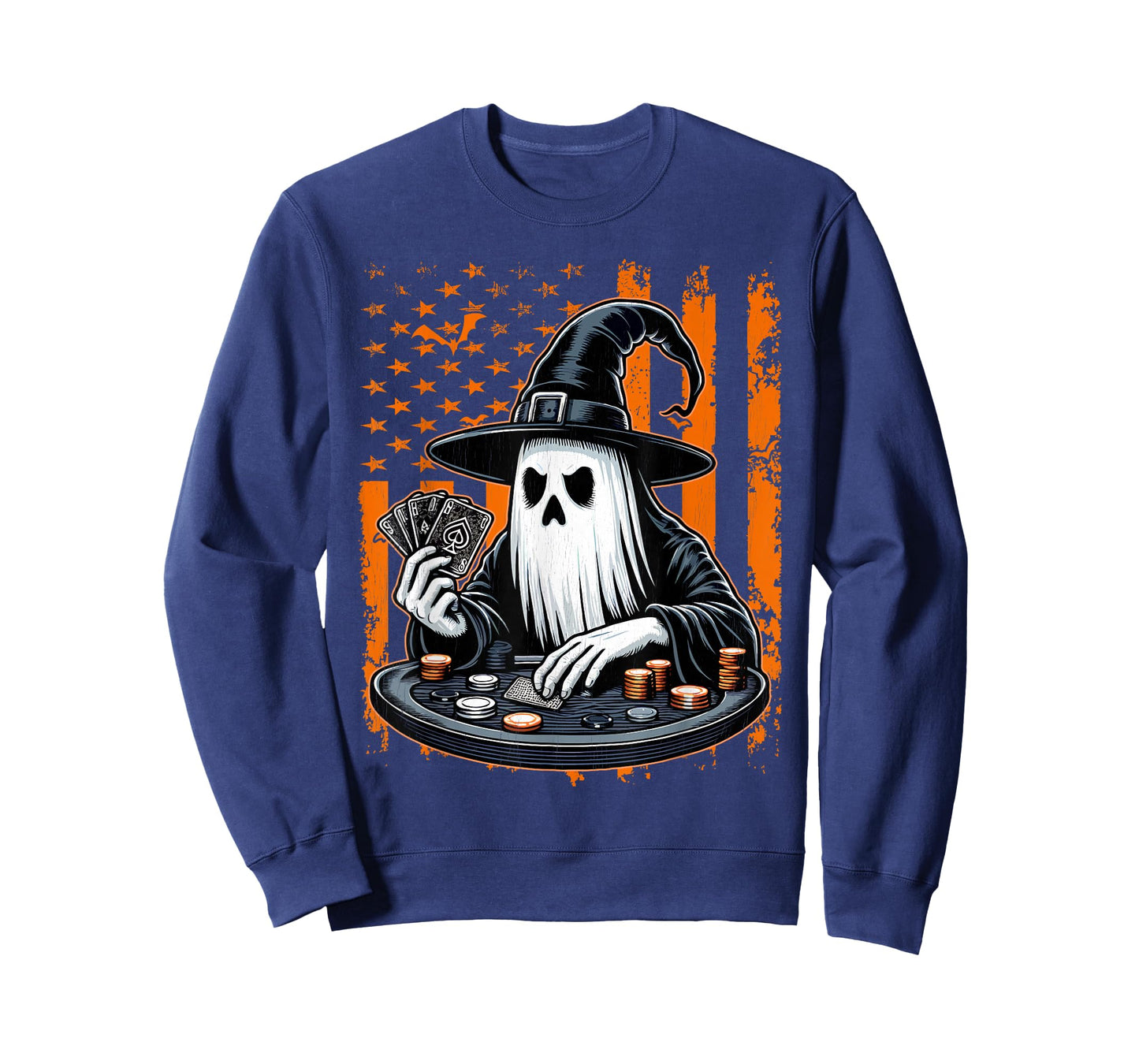 Poker Ghost Halloween Scary Costume Poker Player USA Flag T-Shirt