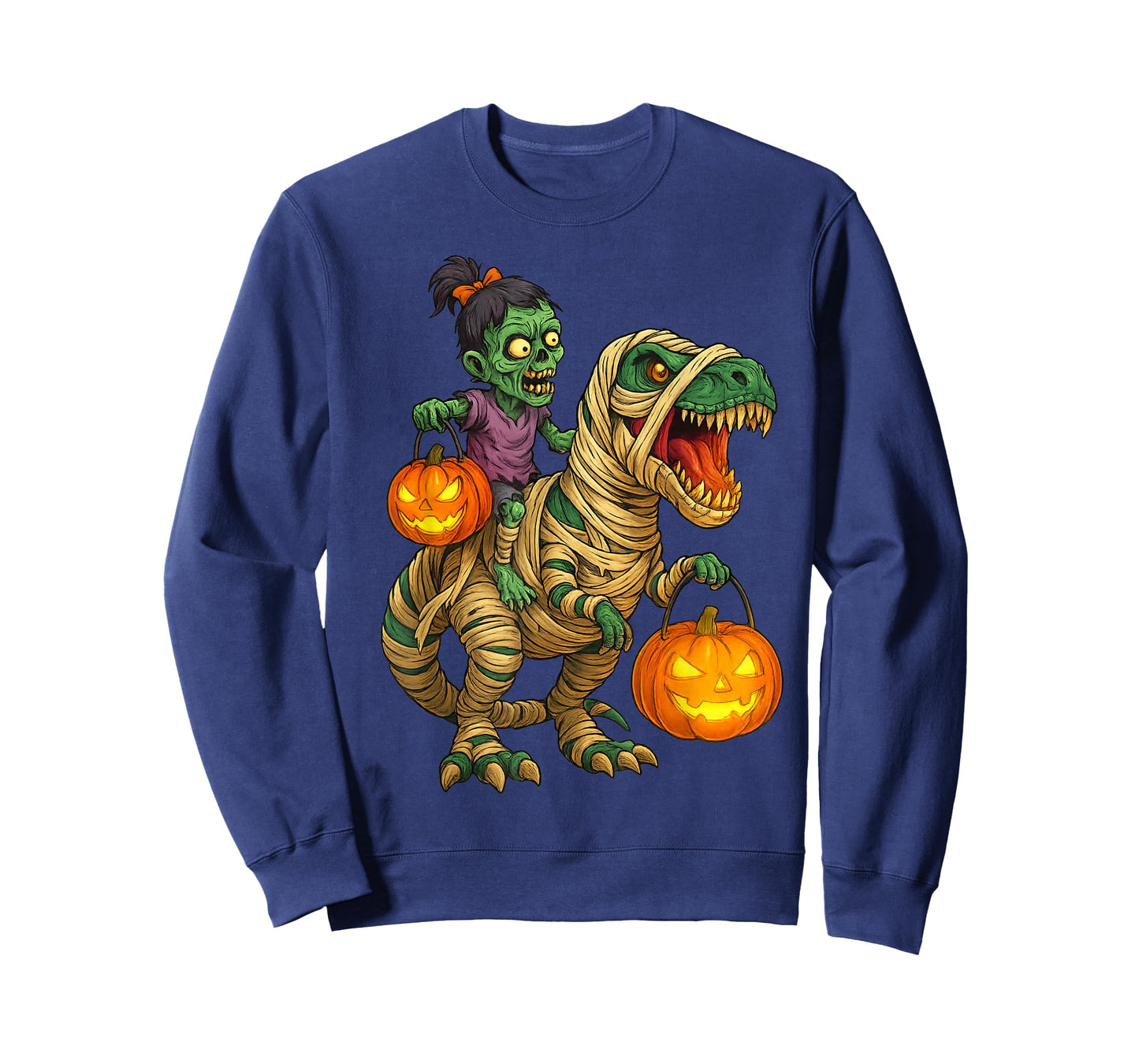 Zombie Girl Riding Mummy T Rex Halloween Kids Trick Or Treat T-Shirt
