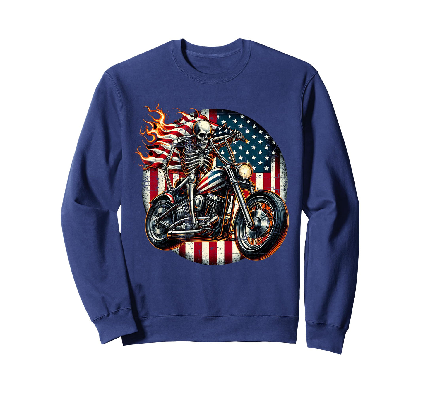 USA Flag Motorcycle Skeleton Biker 4th July American Patriot T-Shirt