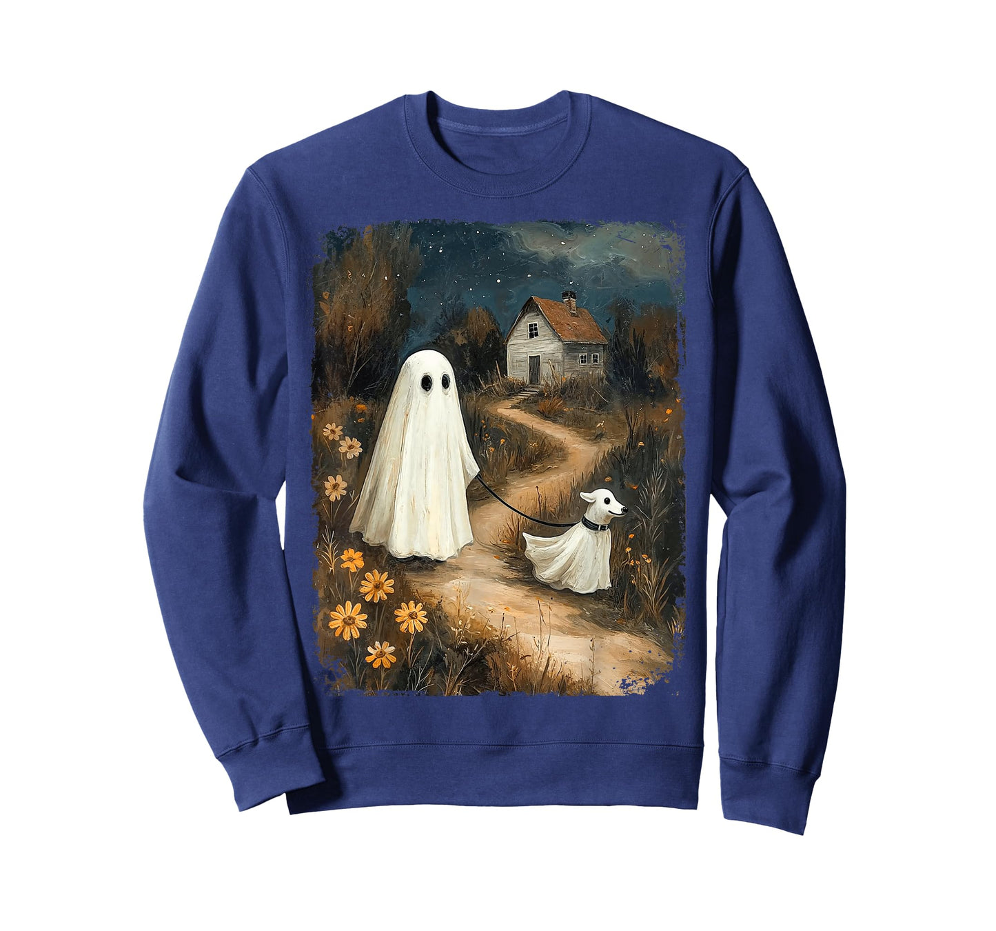 Cute Ghost Walking Dog Halloween Spooky Season Fall Vibes T-Shirt