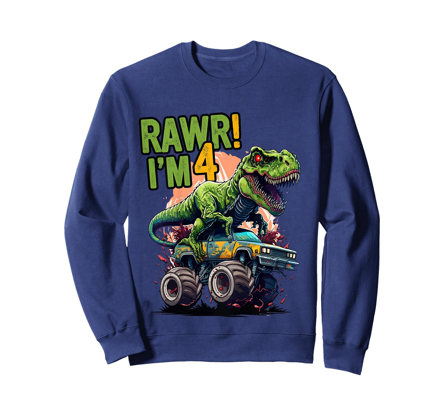Kids Rawr I'm 4 T Rex 4th birthday Boys Dinosaur Monster Truck T-Shirt