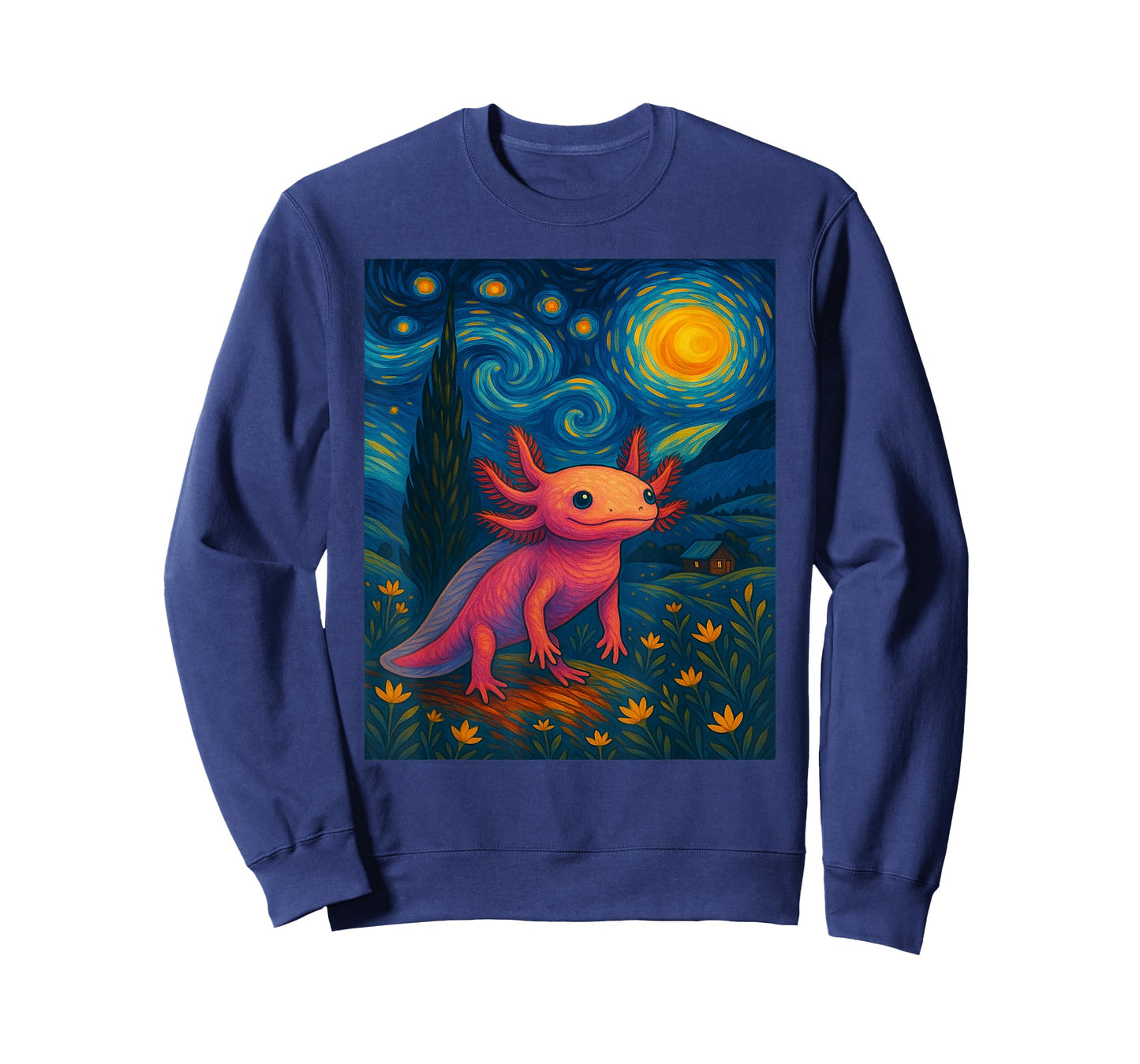 Starry Night Axolotl Van Gogh Style Cute Amphibian Art T-Shirt