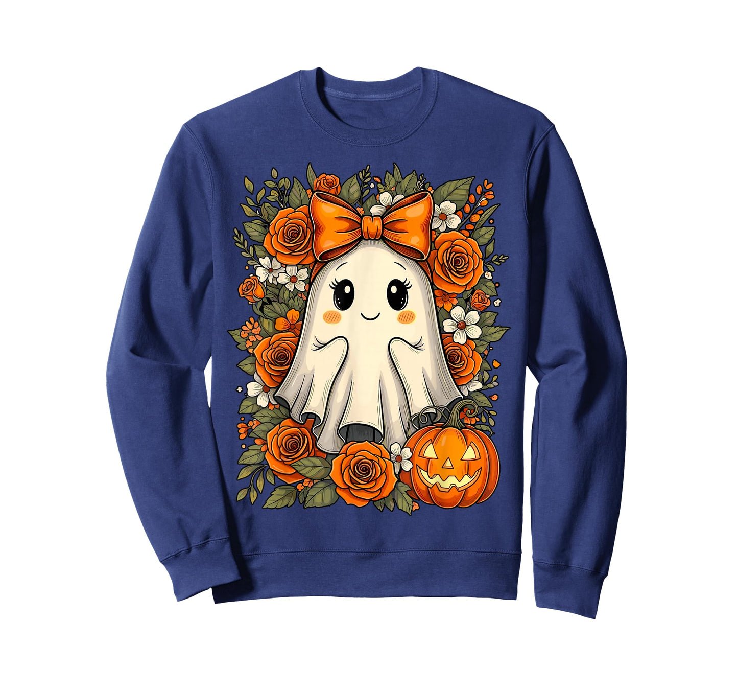 Cute Ghost Pumpkin Floral Halloween T-Shirt