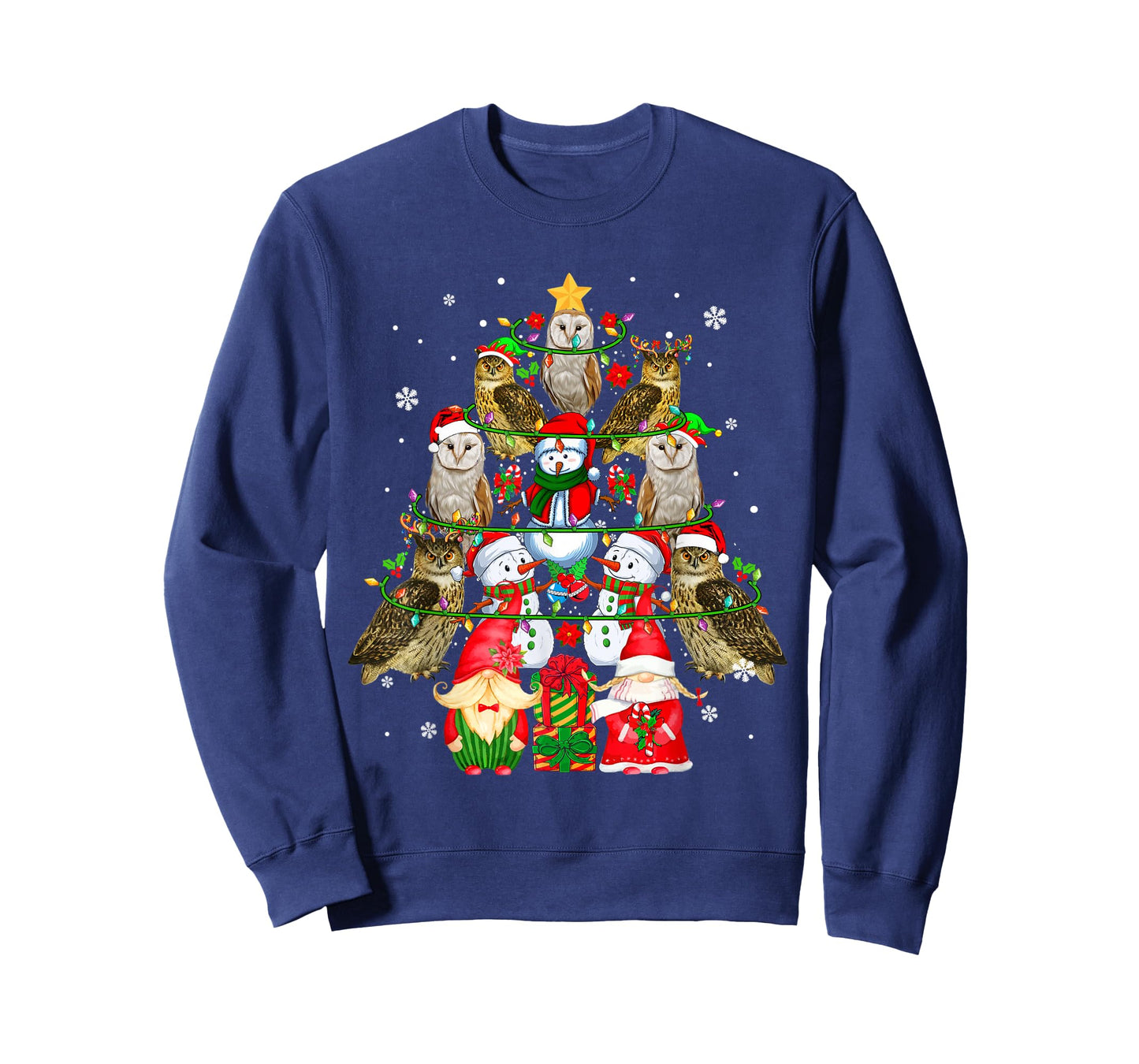 Group Santa Owls With Snowmen Gnomes As Xmas Tree Lover T-Shirt
