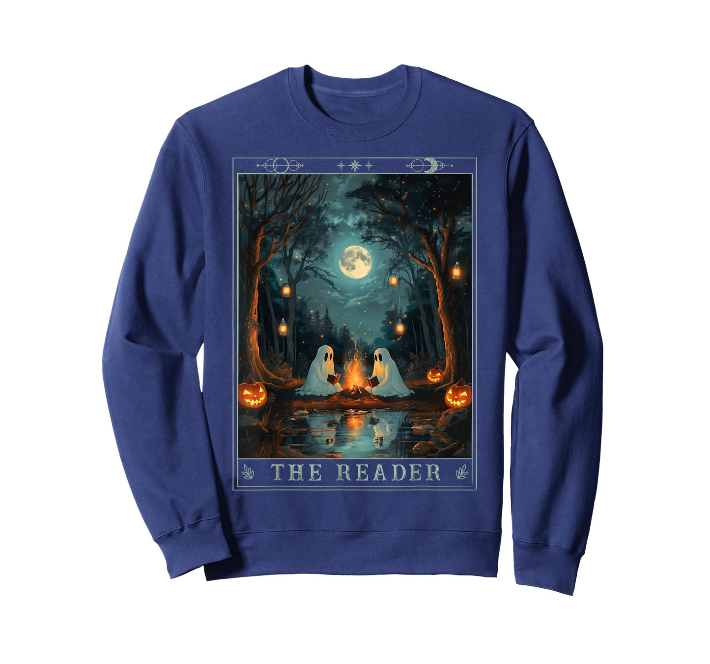 The Reader Bookish Cute Spooky Ghost Reading Book Tarot Card T-Shirt